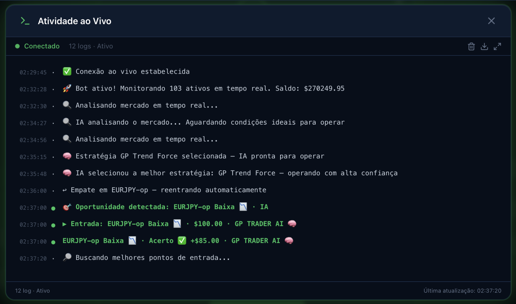 Logs ao vivo